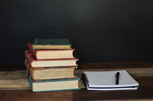 Books and a diary on a table